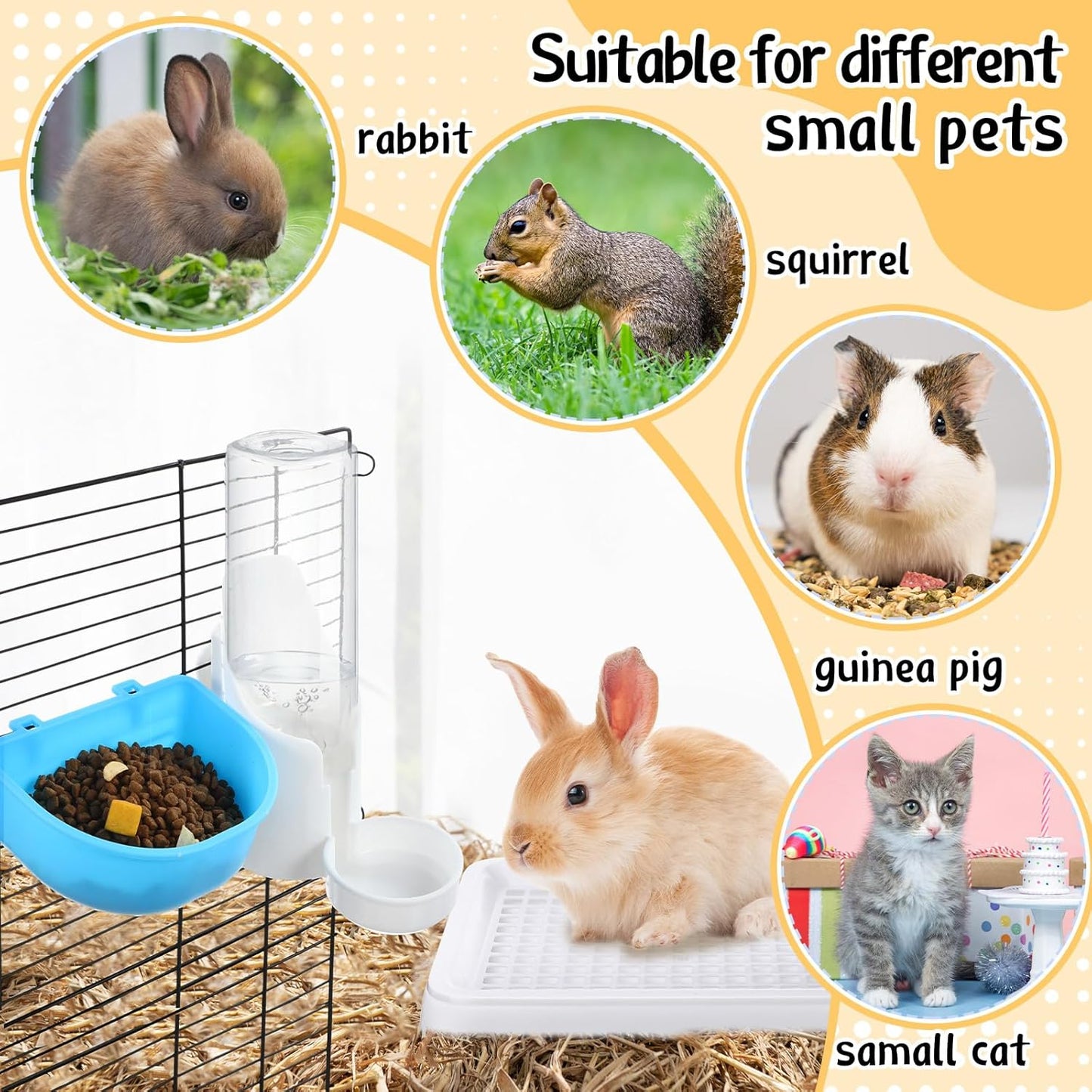 19 Pcs Rabbit Starter Kit Small Bunny Litter Box Animal Grooming Kit Water Bottle Bunny Toys Hay Feeder Bowl Blankets with Cleaning Set for Guinea Pig Rabbit Accessories (White)