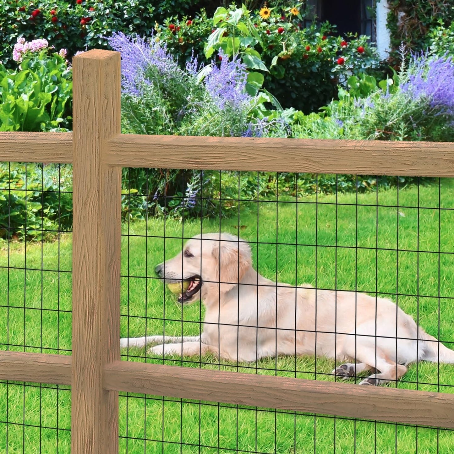 Black PVC Coated Welded Wire Fence 24 Inch x 50 Foot, 2 Inch x 4 Inch 14GA, Garden Border Fencing Roll Vinyl Coated Wire Mesh for Yard Vegetable Plant Protection Poultry Netting