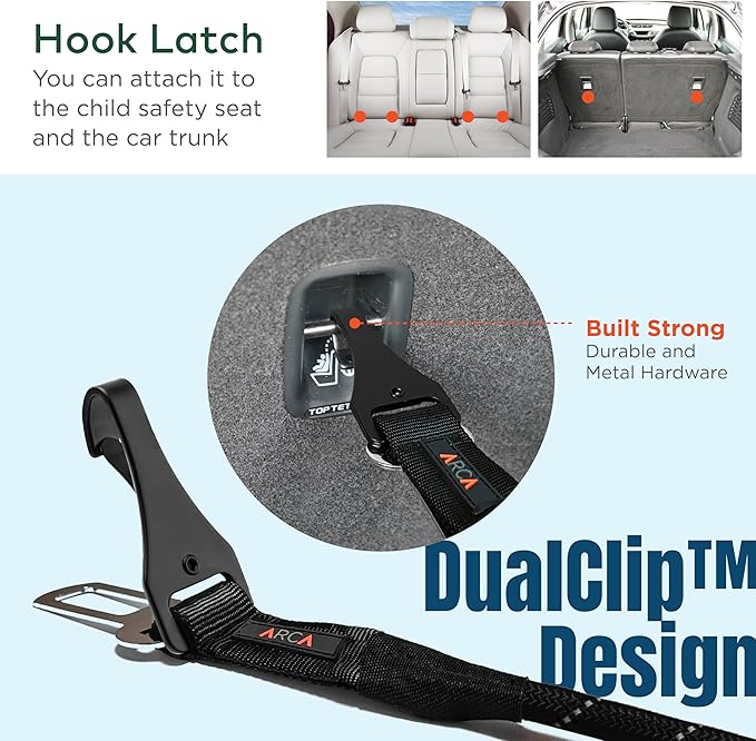 Dog Seat Belt for Car | Universal Dog Car Seatbelt | Durable Reflective Rope with Clip Hook Latch, Buckle and Carabiner- Safe and Secure Pet Safety Restraint (Army Green)