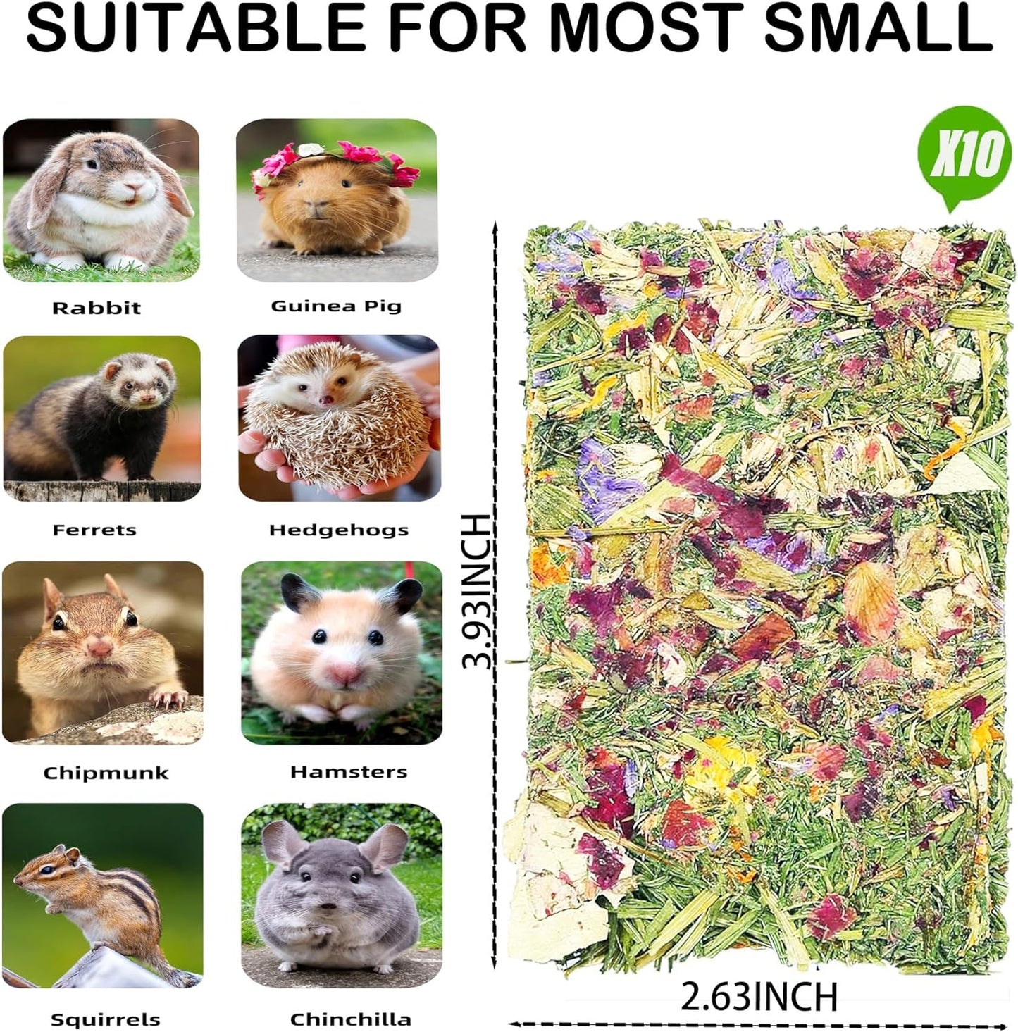 Rabbit Toys 10 Pack Bunny Toys Bunny Chew Toy Guinea Pig Treats Timothy Hay Toy Chips with Herbal Flowers Timothy Hay Grass Hamster Snacks Chinchillas Gerbils for Small Animals Teeth