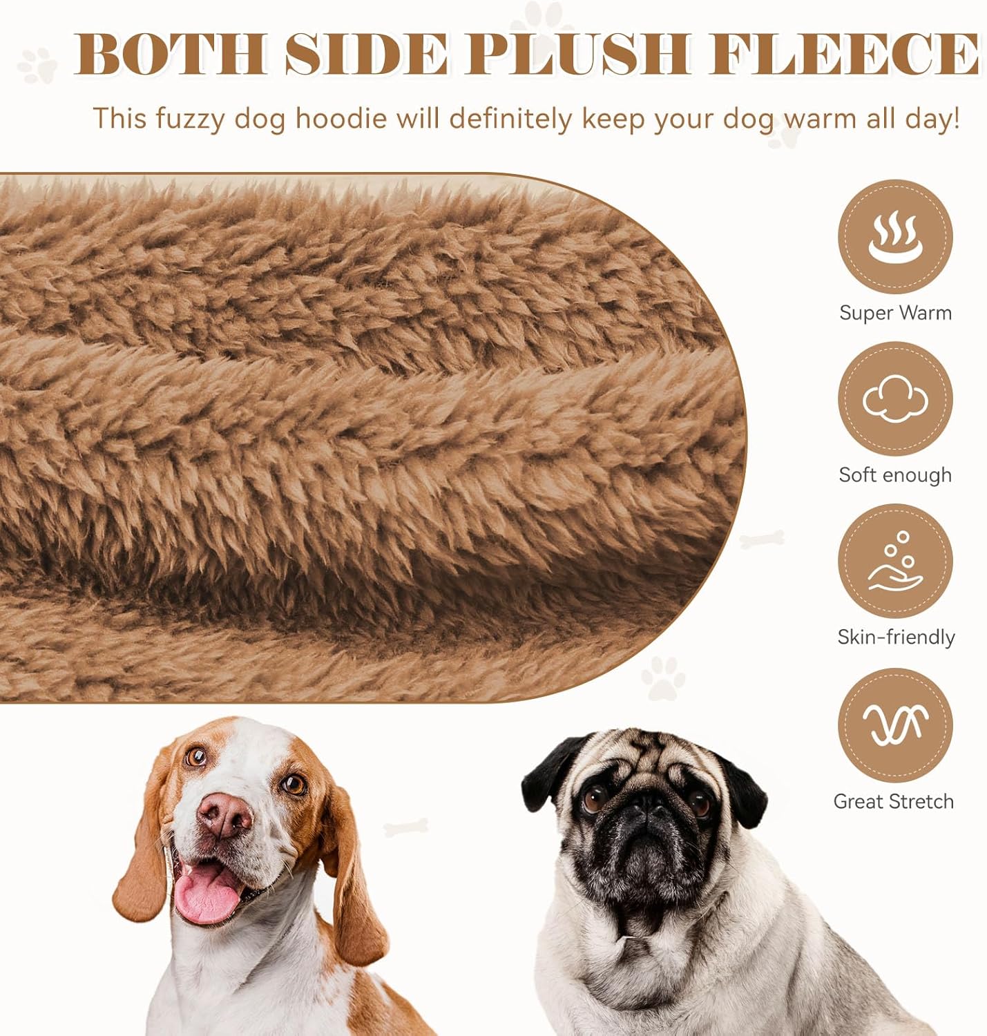Fuzzy Dog Hoodie Dog Sweaters for Large Dogs Soft Double-Sided Plush Fleece Pet Sweater Pet Clothes Coats Hoodie Sherpa Hooded Sweatshirt(Coffee-XXL)