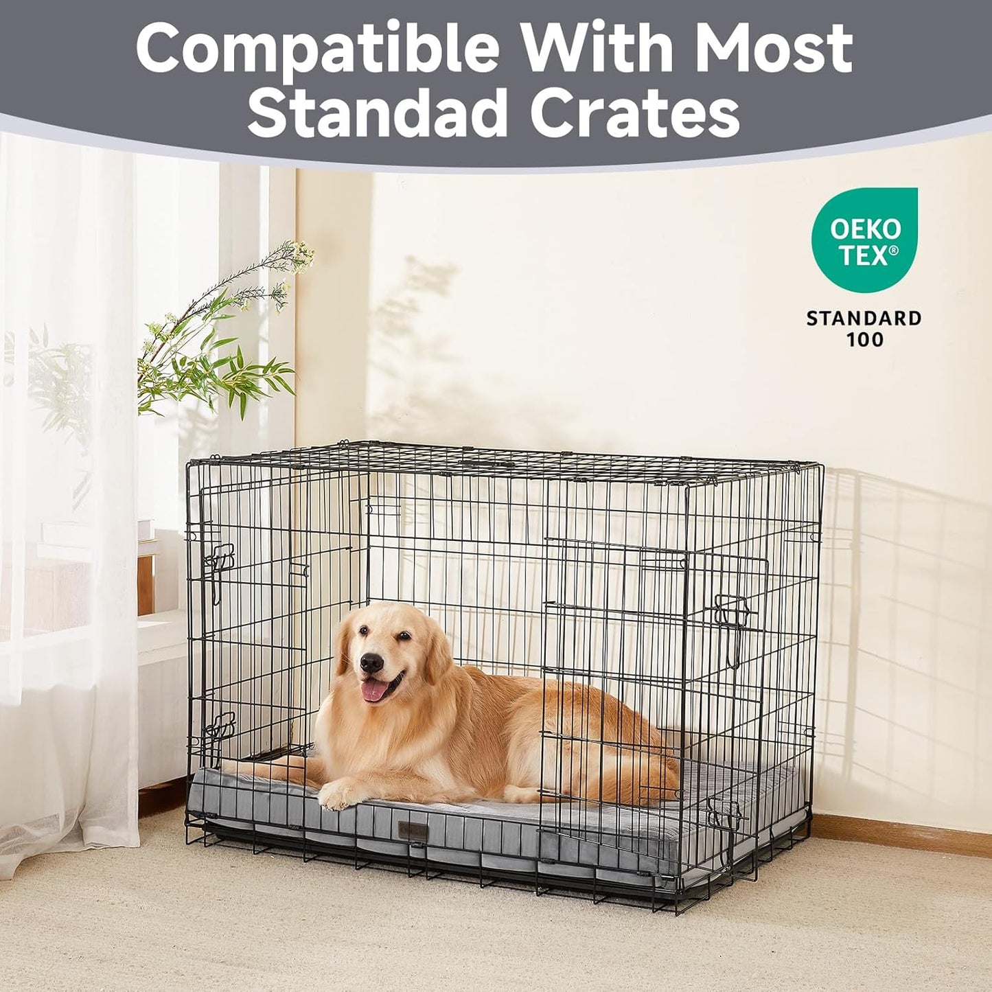 OhGeni Orthopedic Waterproof & Machine Washable Dog Bed for Large Pets, Suitable for Crates, 25D Egg Crate Foam, Non-Slip Bottom & Removable Cover, Corduroy Fabric, 41 Inches(Gray)