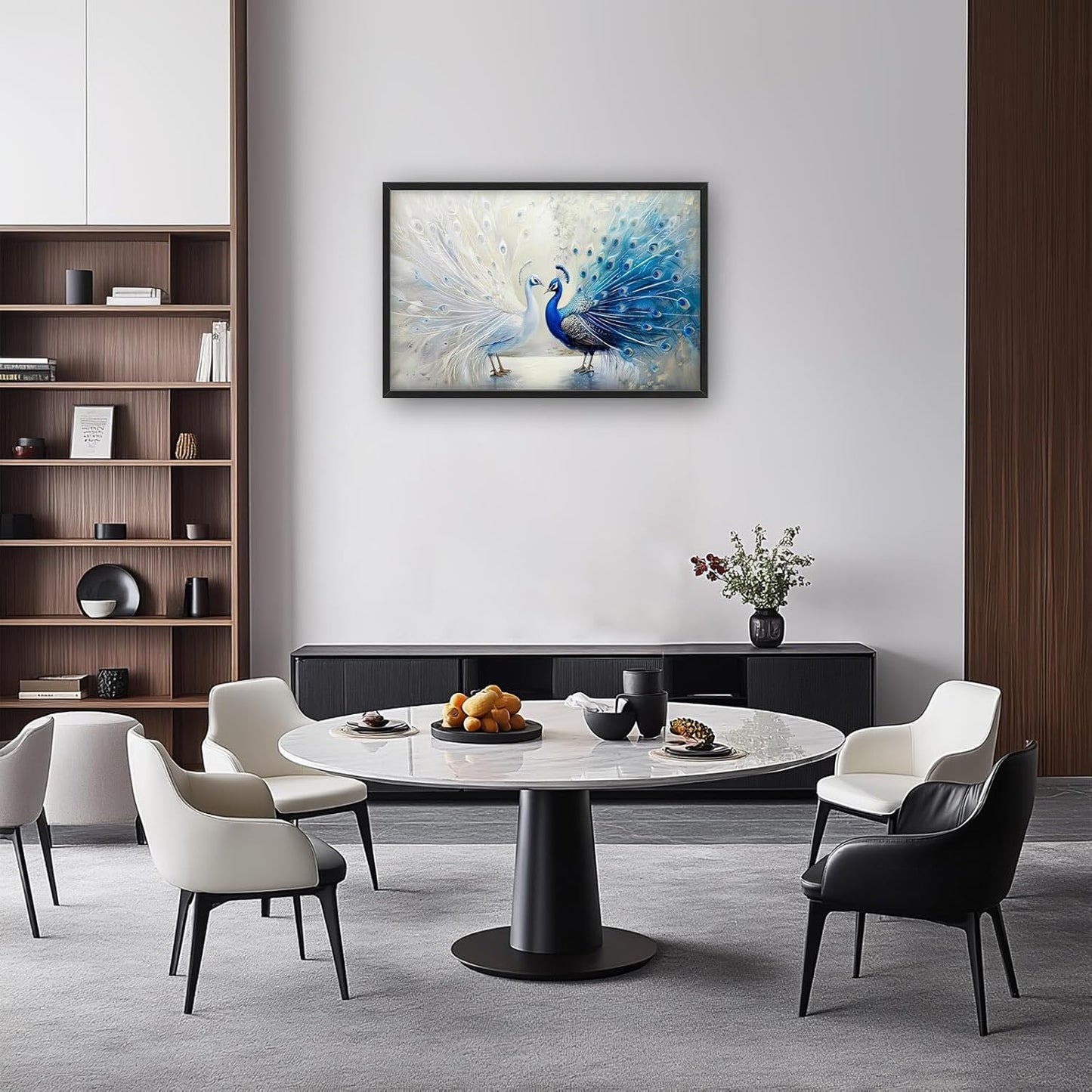 Quorin Peacock Large Wall Art Blue and White Pictures Elegant Animal Wall Decor Canvas Print Painting Artwork for Bathroom Living Room Bedroom 36L x 24W