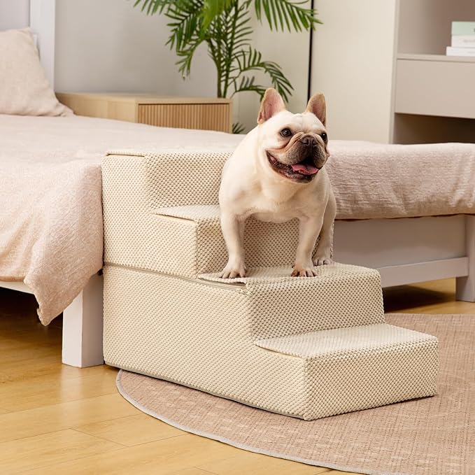 Dog Stairs for Bed 18.5" H, 4-Step Dog Steps for Small Dogs and Cats, Indoor Non-Slip Balanced Pet Stairs are Suitable for Puppy, Older Cat,Beige