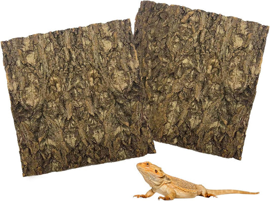Tfwadmx 2Pcs Terrarium Cork Bark Background, 11.8"x11.8" Thickened Reptile Tank Tree Backdrop Wall Decor Habitat Climbing Mat Decoration for Lizard, Turtle, Gecko, Bearded Dragon, Frog, Chameleon