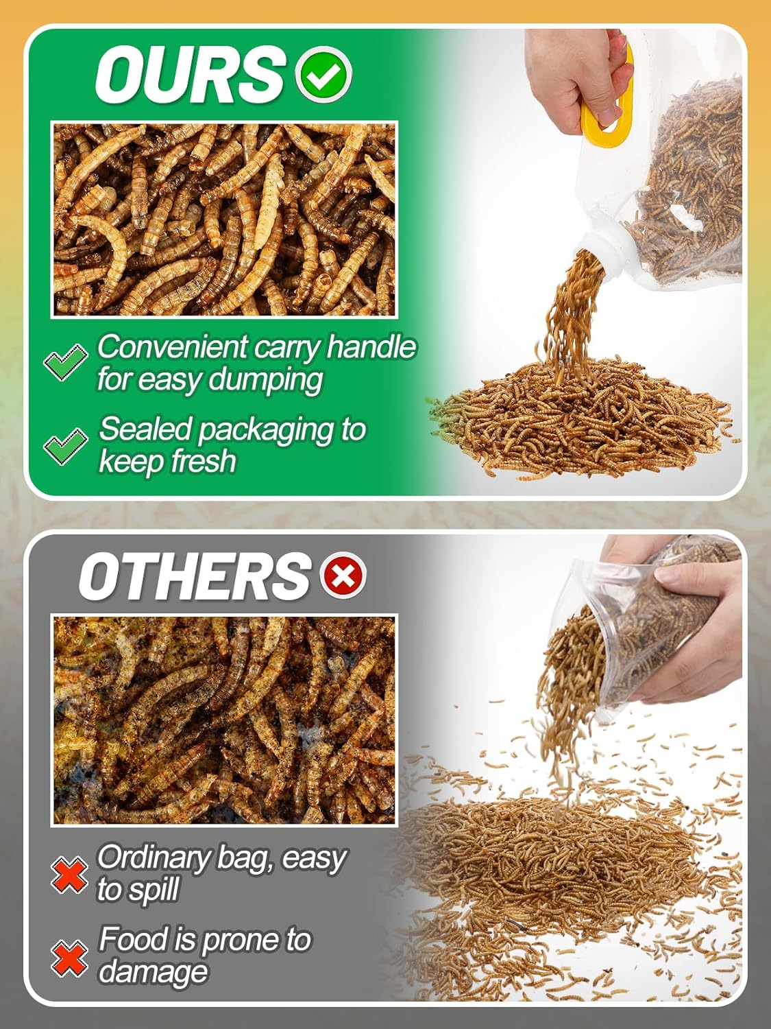 Mealworms Chicken Treats 2 Lbs with Handle Packing, High-Protein Promote Egg Production, Natural Chicken Feed for Laying Hens Wild Birds Ducks