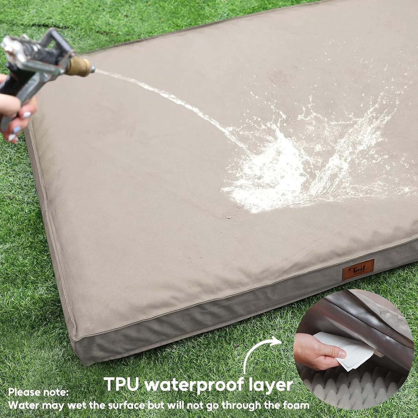 Dog Crate Bed Washable Dog Beds for Large Dogs, Big Waterproof Orthopedic Pet Bed with Egg Crate Foam Pet Bed Mat, Removable Oxford Cooling Cover, Khaki