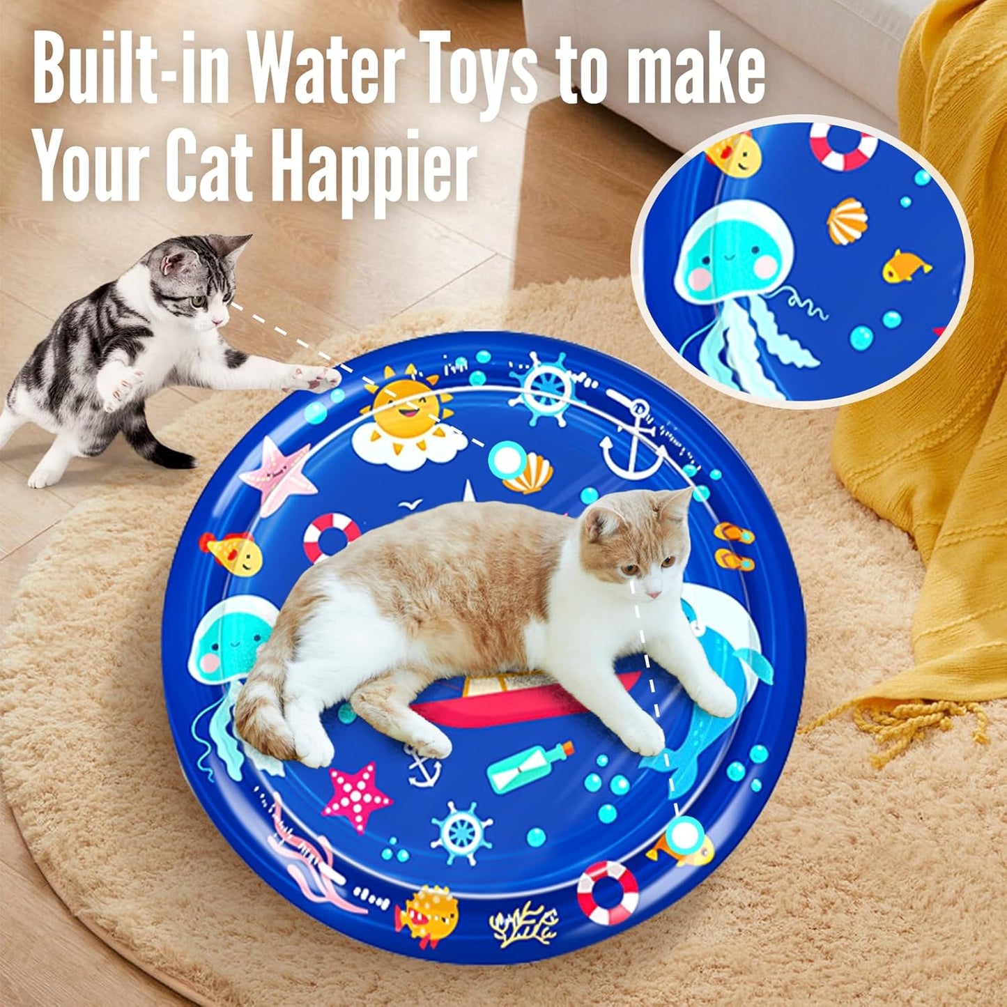 cat Cold pad, Portable Water-Filled, Interactive cat Toy, Suitable for All Kinds of Pets, Keeping Your Pets Cool in Summer Ocean Blue