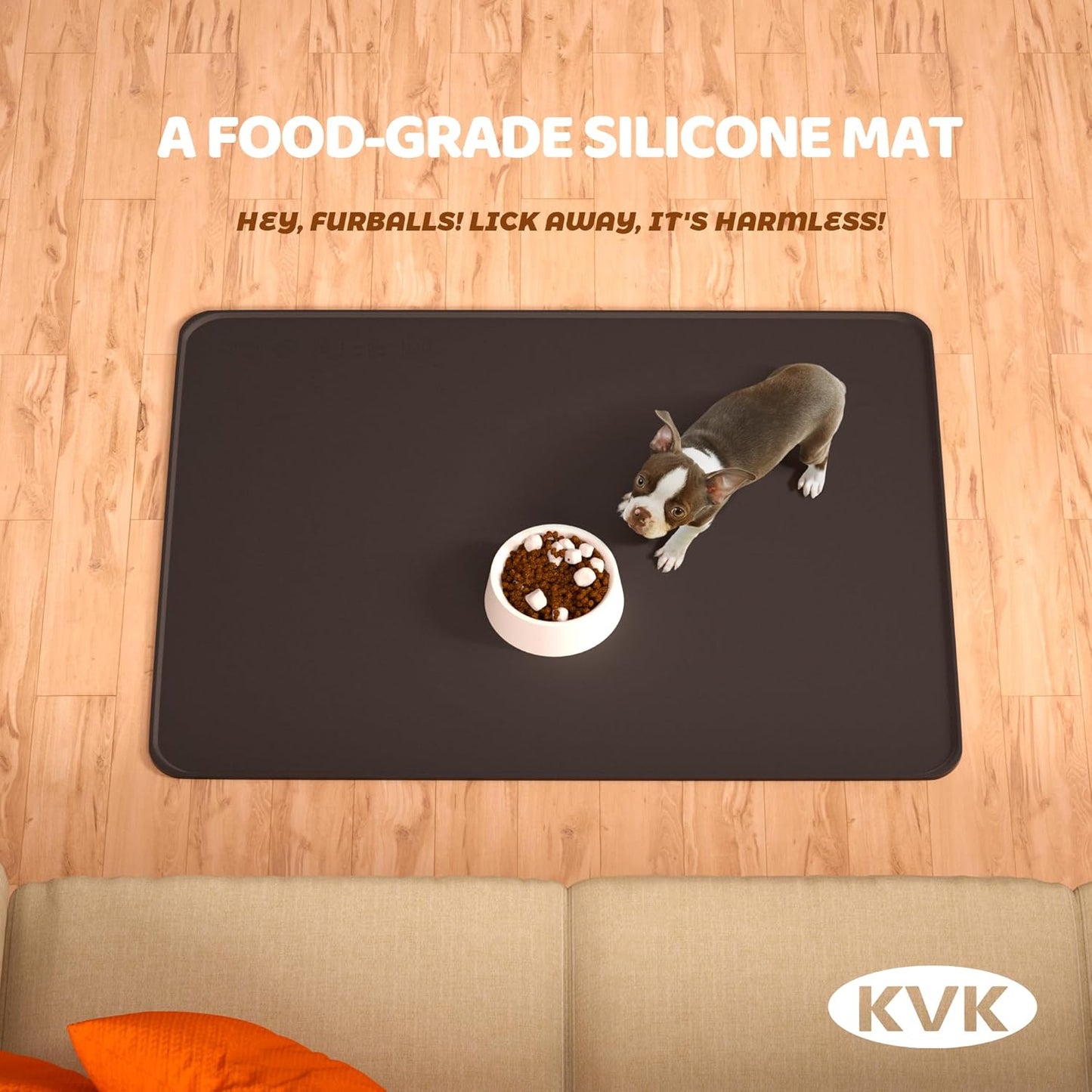 KVK Dog Food Mat, 39.4×29.5in Extra Large Silicone Pet Feeding Mat - Waterproof, Non - Slip, Chew - Resistant for Food & Water, Protect Floors (Charcoal)