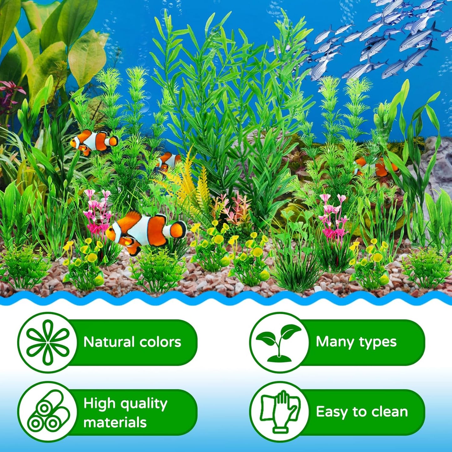 Fish Tank Plants, 20pcs Aquarium Decor Green Plants Artificial Aquarium Decorations Plant, Fish Tank Accessories for Household and Office Aquarium Simulation, Small to Large