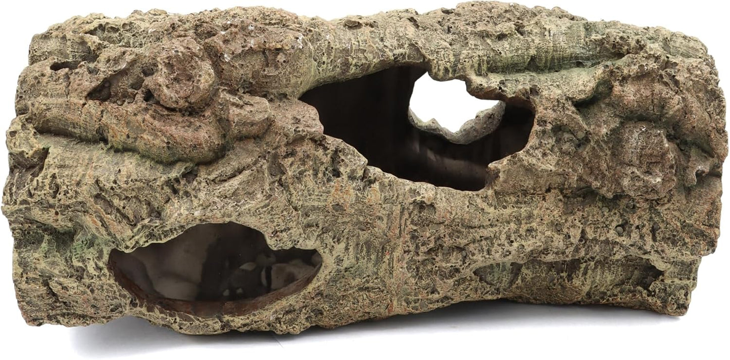 Reptile Terrarium Hideout Decor, Resin Wood Hide Decor for Reptiles, Fish, Amphibians, Small Animals (Large)
