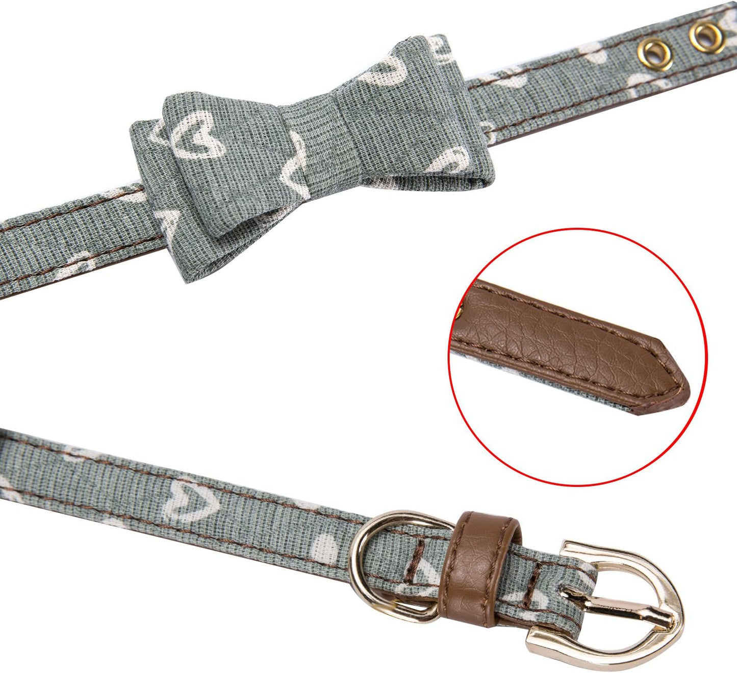 Puppy Collars for Small Dogs - StrawberryEC Adjustable Puppy Id Buckle Collar Leather. Cute Mint Love Dog Collar (Bow-Mint-Love)