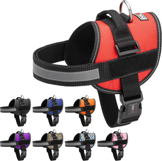 Dogline Dog Harness, Reflective No-Pull Adjustable Vest with Handle for Walking, Training, Service Breathable No - Choke Harness for Small, Medium or Large Dogs Room for Patches Girth 15 to 18 in Red