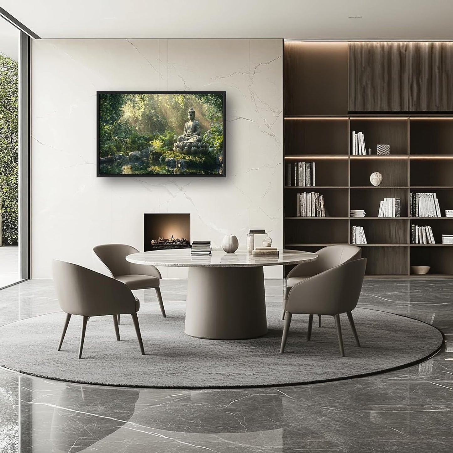 Large Buddha Forest Wall Art for Living Room, Framed Oversized Tree Lake Wall Decor, Nature Landscape Canvas Painting Modern Artwork Home Decoration for Dining Room Bedroom Office 36"x24"