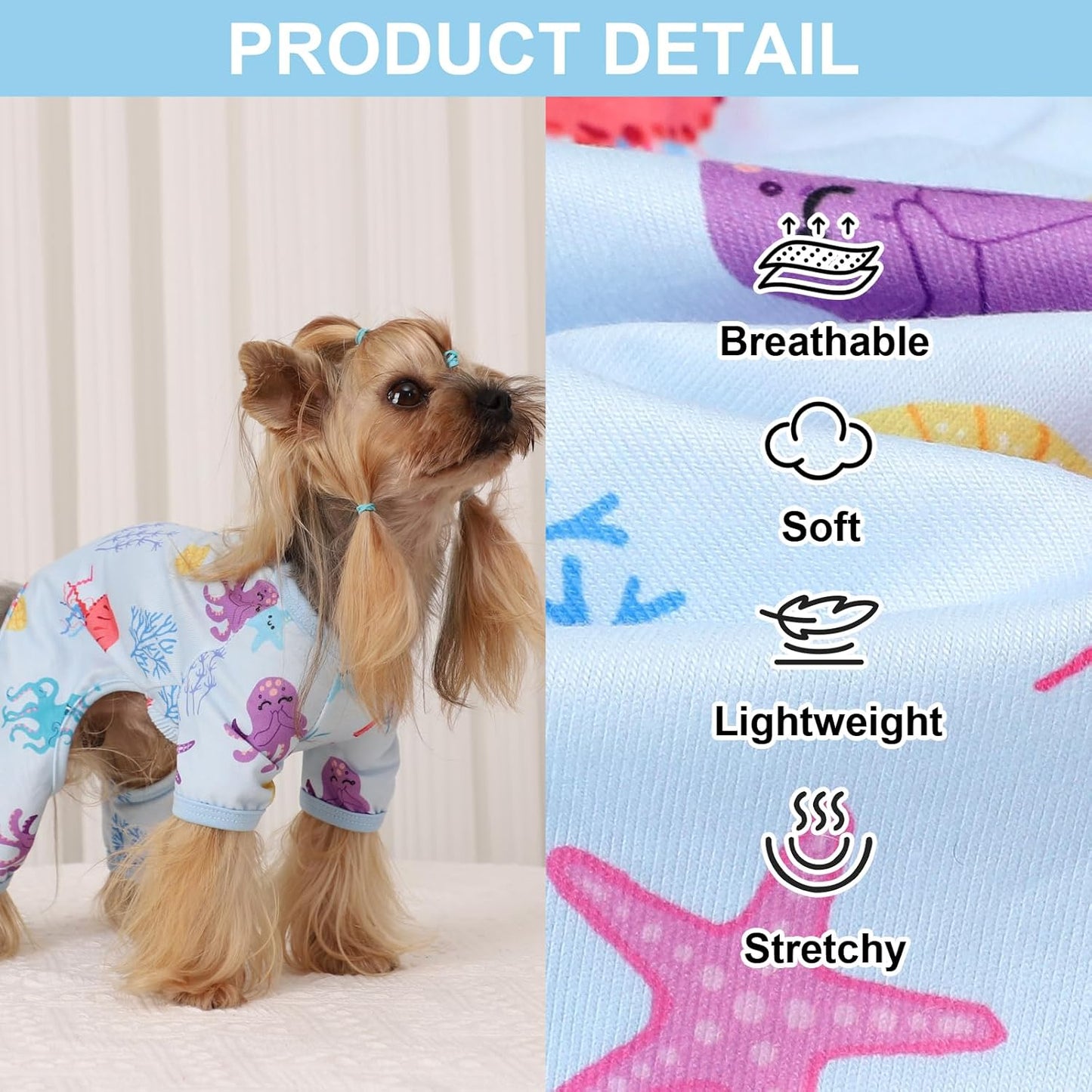 Dog Pajamas Pjs Summer Dog Clothes for Small Dogs Girl - Boy - Small Size Dogs, Soft Stretchy Puppy Clothes Doggie Onesies Cat Cute Clothing Pet Jammies Outfit Appeal, Blue