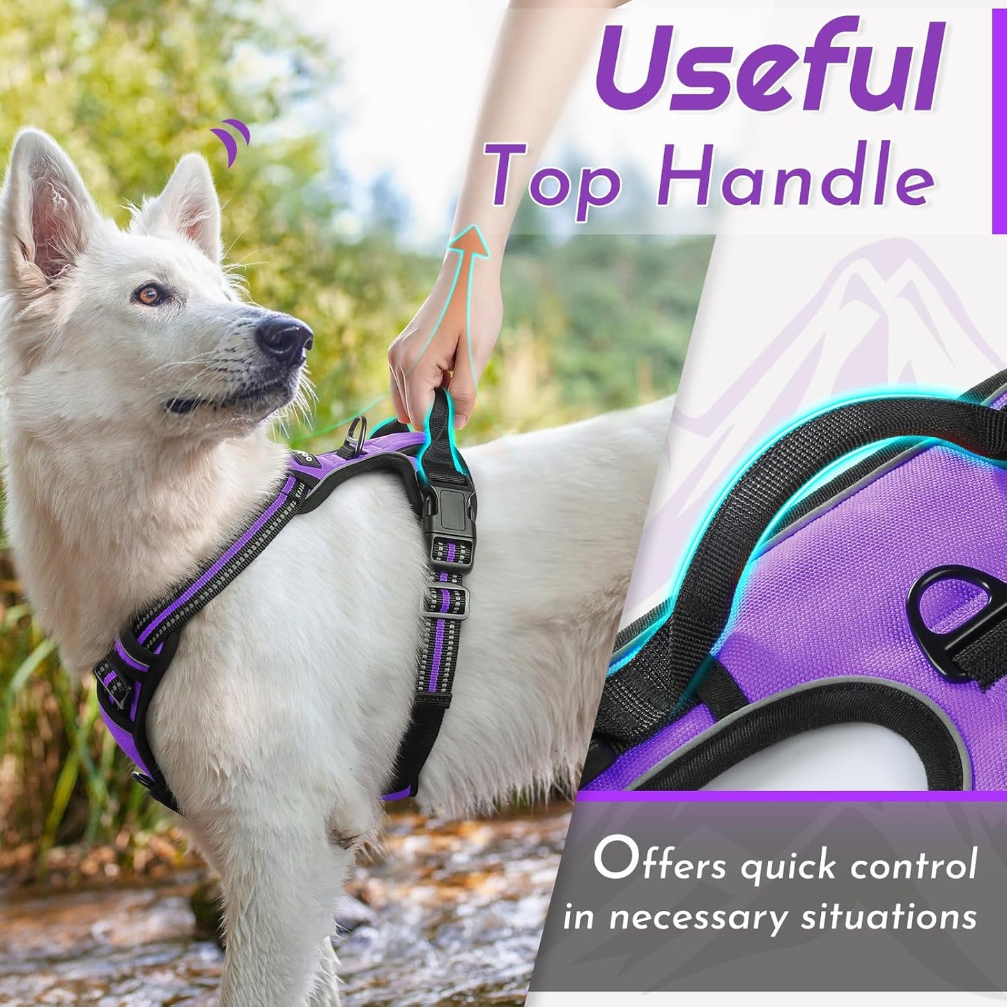 Eagloo Dog Harness Small Sized Dog, No Pull Service Vest with Reflective Strips and Control Handle, Adjustable and Comfortable for Walking, No Choke Pet Harness with 2 Metal Rings, Purple, S
