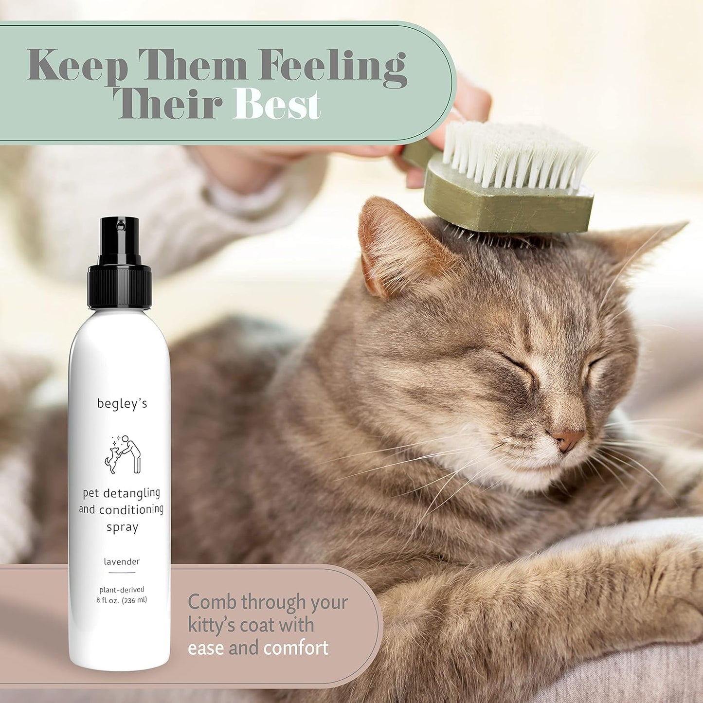 Begley's Pet Detangling Spray - Premium Essential Oil Scented Detangler Spray for Dogs, Puppies & Cats - Dog Leave in Conditioner Spray - Dematting Spray for Dogs & Pets - 8 oz, Lavender