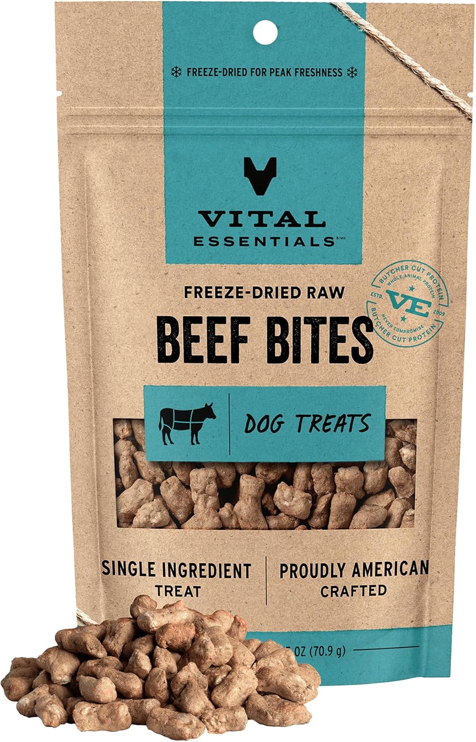 Vital Essentials Beef Bites Dog Treats, 2.5 oz | Freeze-Dried Raw | Single Protein | Premium Quality High Protein Training Treats | Grain Free, Gluten Free, Filler Free