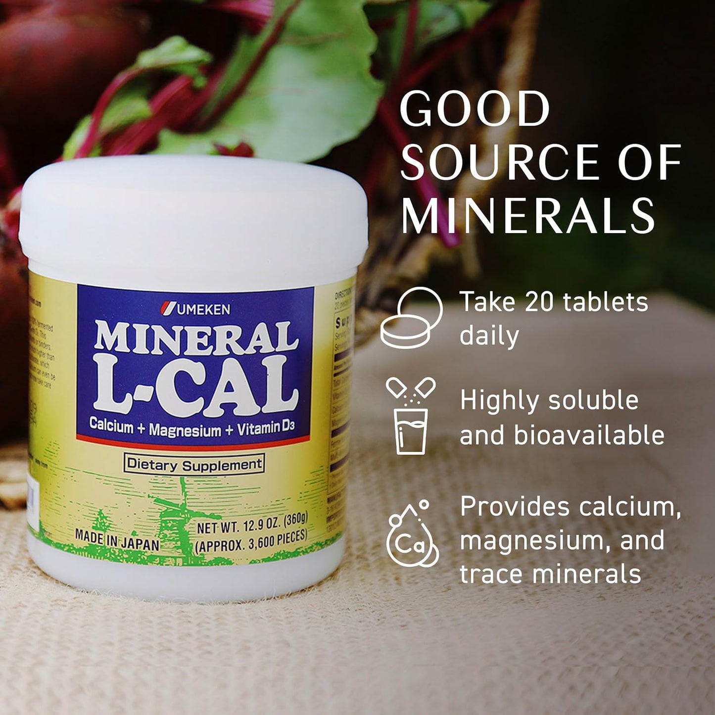 Mineral L-Cal Calcium with Vitamin D3, 3 Year Supply, Water Soluble Ball Format with Magnesium & Minerals, Fast Absorbing Calcium Magnesium D3 Supplement, 3,600 Balls per Bottle, 360g Each, Pack of 6