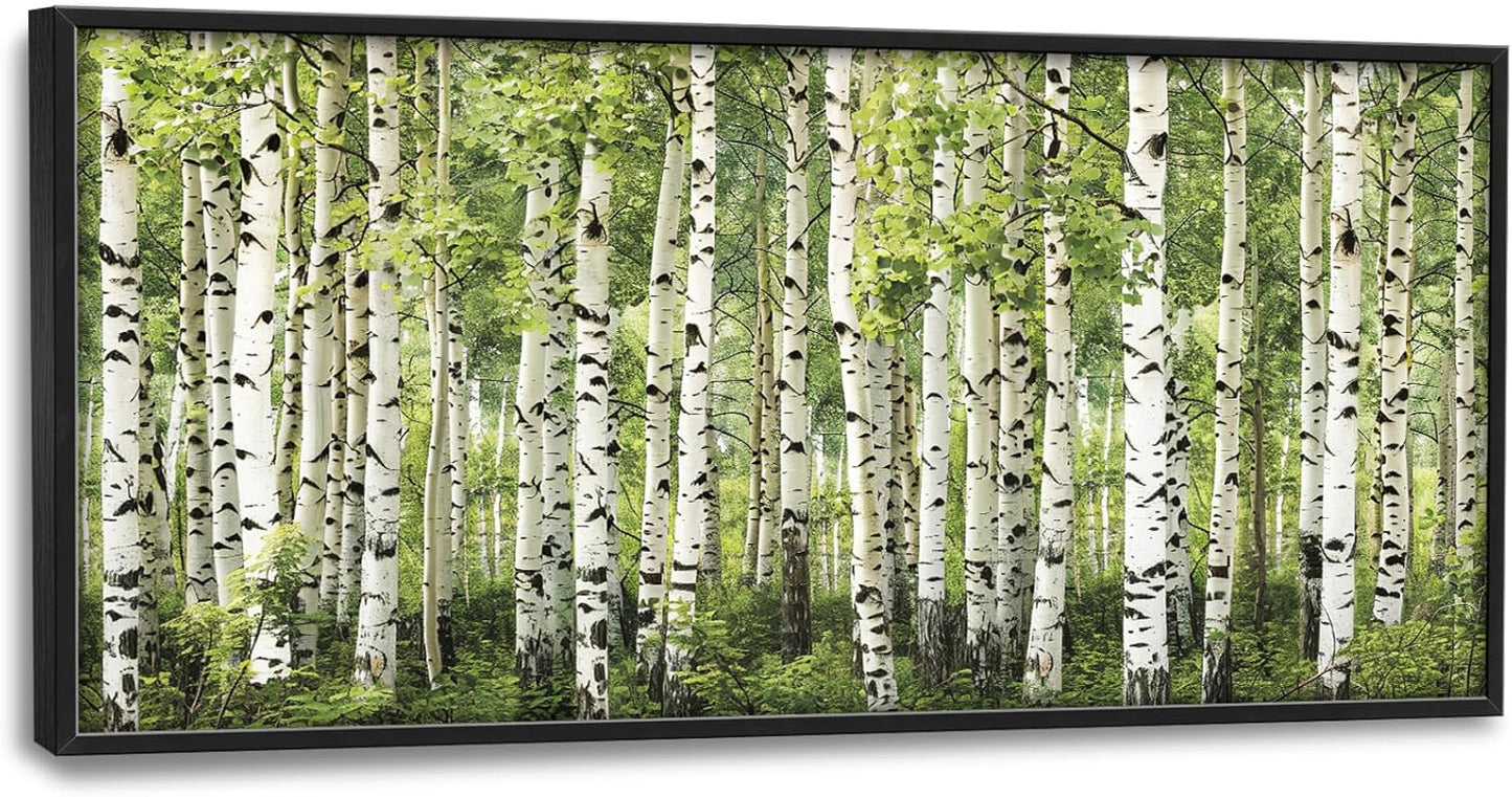 Extra Large Birch Tree Framed Wall Art for Living Room,Oversized Green Aspen Trees Forest Pictures Wall Decor,Canvas Print Painting Modern Artwork Bedroom Office Bathroom 60L" x 30W"