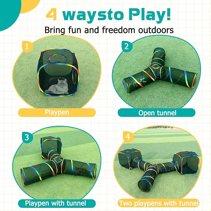LUCKITTY Outdoor Rainbow Cat Enclosures Playground,Outside House for Indoor Cats Include Portable Tent, 3 Way with 2 Cube Tunnel, for Kitty and Small Animals,Within Storage Bag