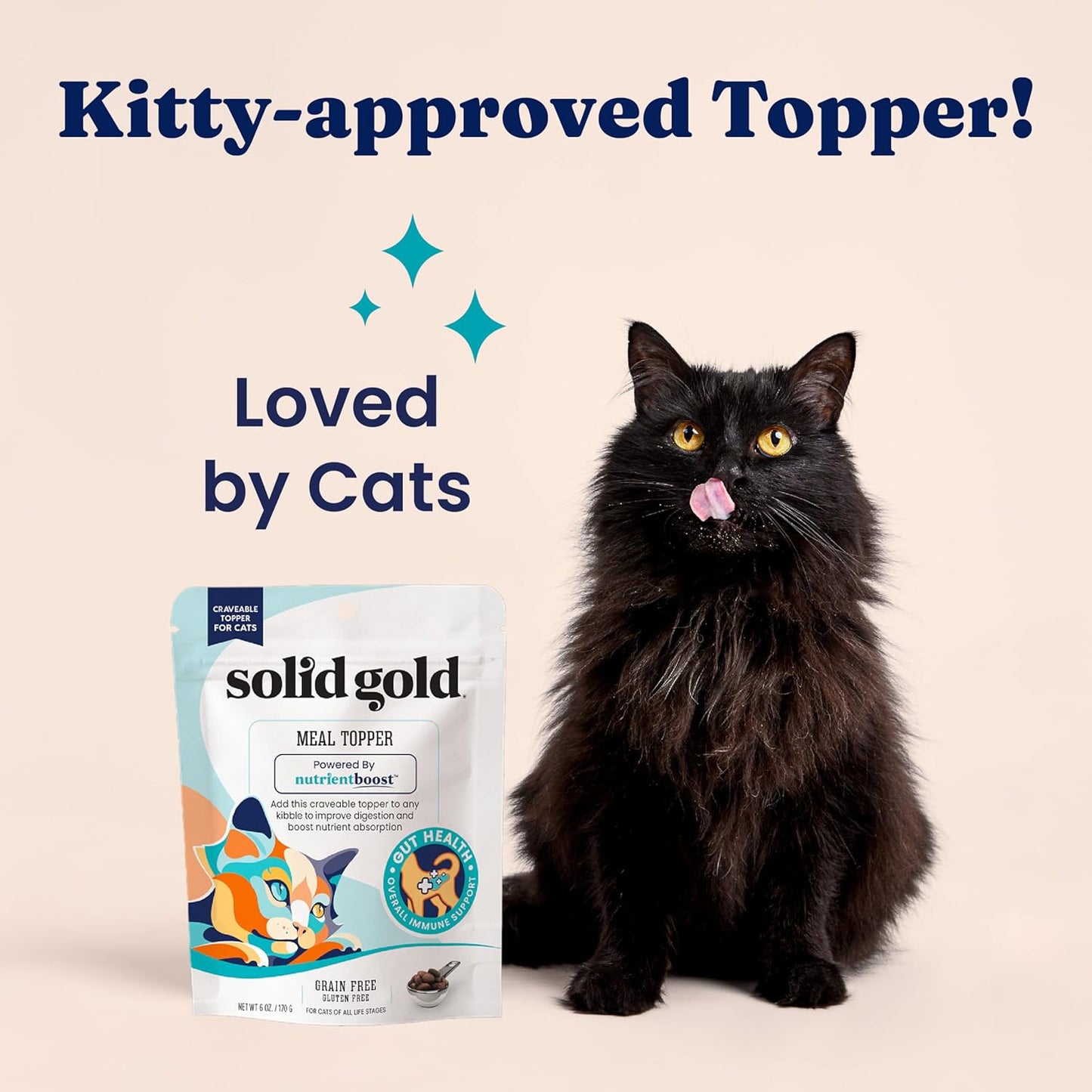 Solid Gold NutrientBoost™ Cat Food Toppers for Cats - High Protein Meal Topper & Crunchy Cat Treats for Indoor Cats w/Vitamins, Minerals & Amino Acids for Gut Health & Immune Support - All Ages - 1lb