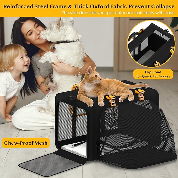 PAWZIDEA Expandable Pet Carrier with Wheels, 24"x16"x16" Large Cat Carrier for 2 Cats, Soft-Sided Dog Travel Crate for Small Medium Dog, Collapsible Rolling Travel Bag w/Telescopic Handle, Chew-Proof