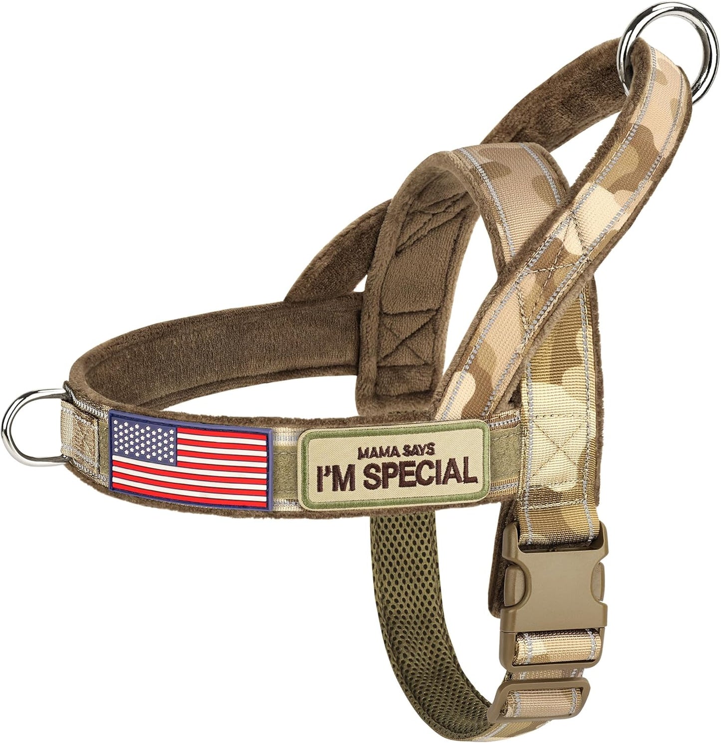 Forestpaw No Pull Dog Harness - Soft Flannel Padded Tactical Dog Vest Harness with Quick Release Buckle, Adjustable Reflective Pet Harness for Large Dogs Walking Training,Brown Camouflage XL