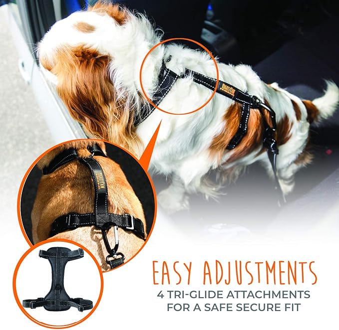 Mighty Paw Dog Car Harness - Vehicle Safety Gear - 2 Leash Attachment - Adjustable Straps - Reflective Stitching - Soft Padding - Standard Harness Functionality - No Pull Front Leash Attachment - S