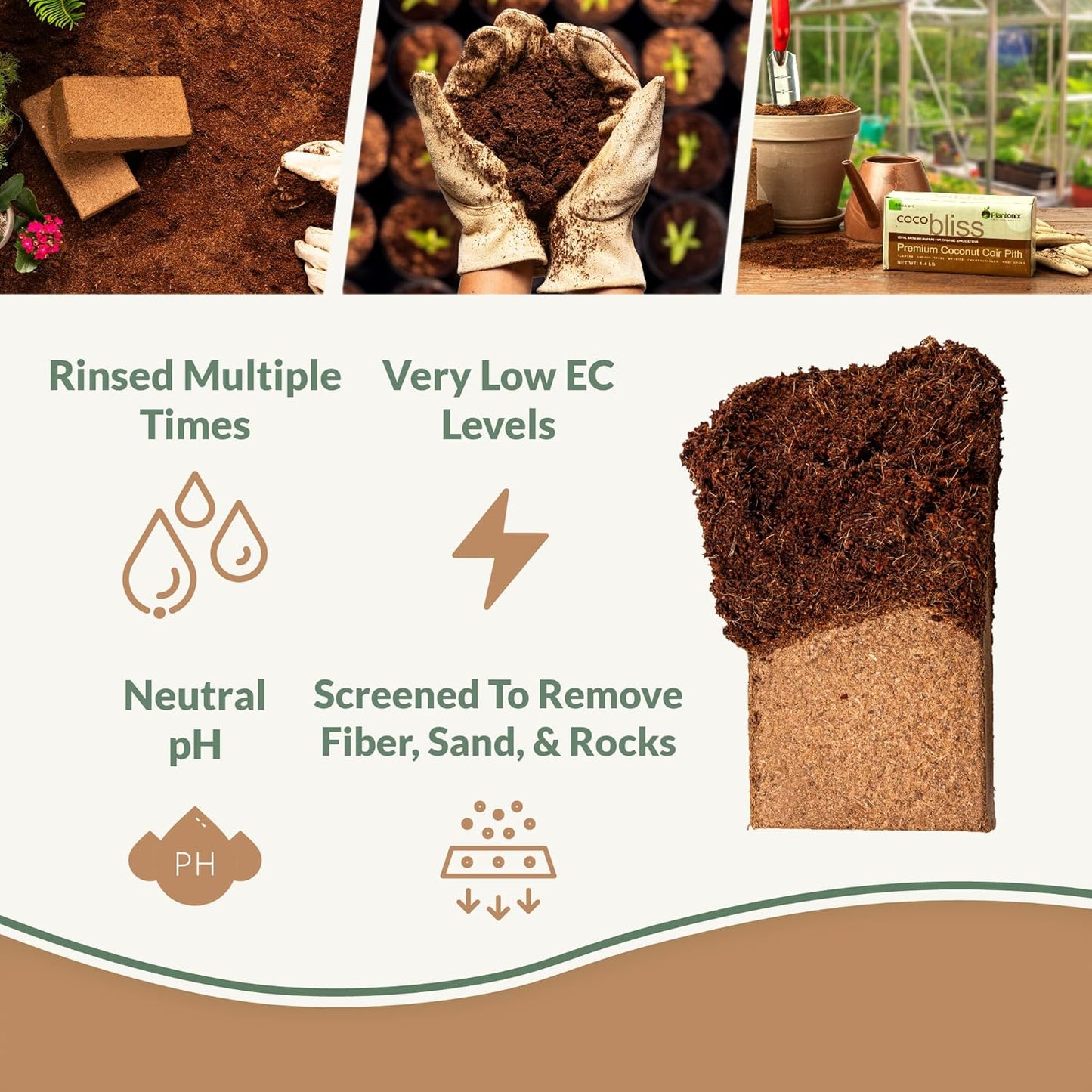 Coco Bliss Coco Coir Bricks (20-Pack, 650gm Bricks) - Organic Coco Coir for Plants - OMRI-Listed Coconut Coir for Plants - Coconut Coir Bricks - Coco Peat for Plants, Garden Soil, & Organic Mulch
