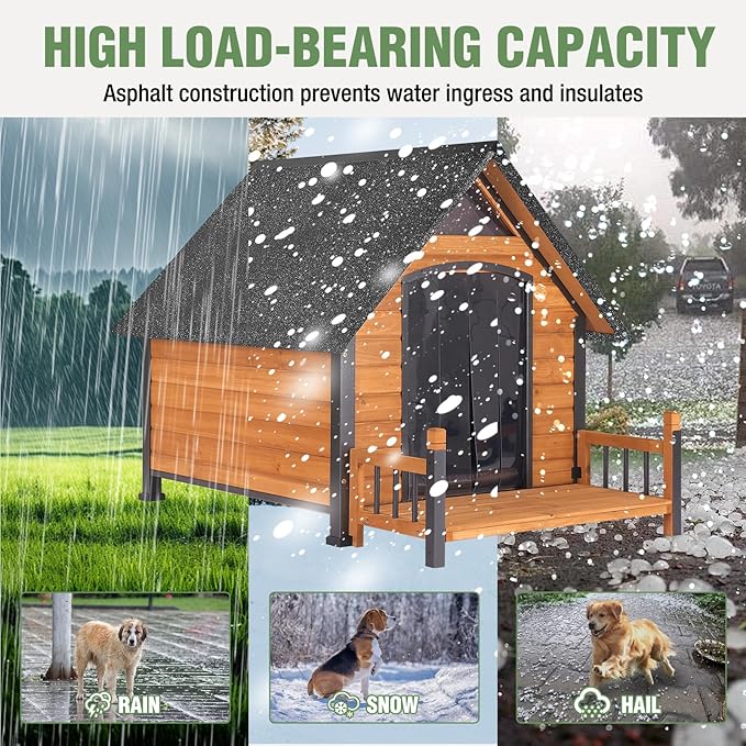 Heated Dog House Outdoor with Insulated Liner in Winter, Weatherproof Puppy Kennel with Anti-Chewing Metal Frame, Dog Shelter for Large, Medium and Small Dogs (Brown, 50.9'' Large)