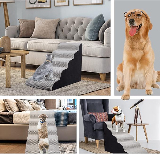 Dog Steps&Stairs for High Beds 24.4 inches High Up to 24-28 inches Bed, Tall Extra Wide Pet Stairs/Steps for High Bedsides,Non-Slip Dog Ramps for Small Older Dogs/Cats(Grey)