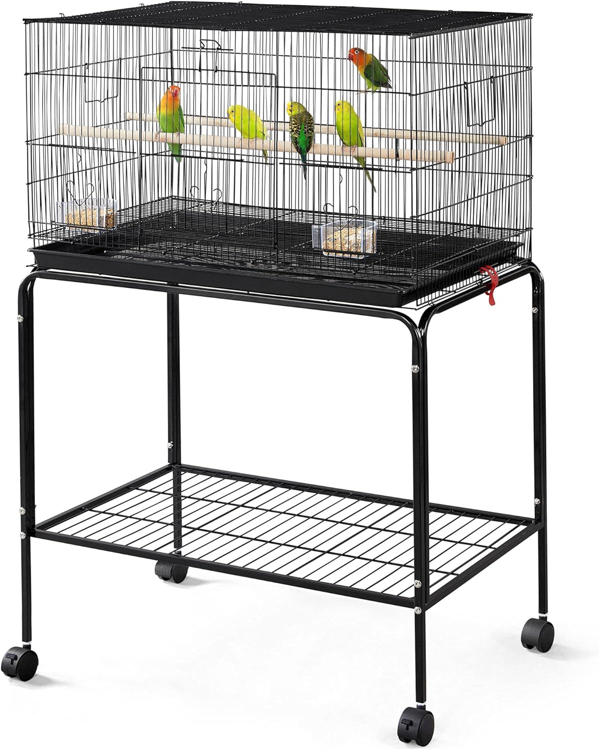 Yaheetech 47-inch Rolling Breeding Flight Bird Cages for Parakeets Budgies Finches Cockatiels Conures Lovebirds Canaries Parrots w/Detachable Stand, Black