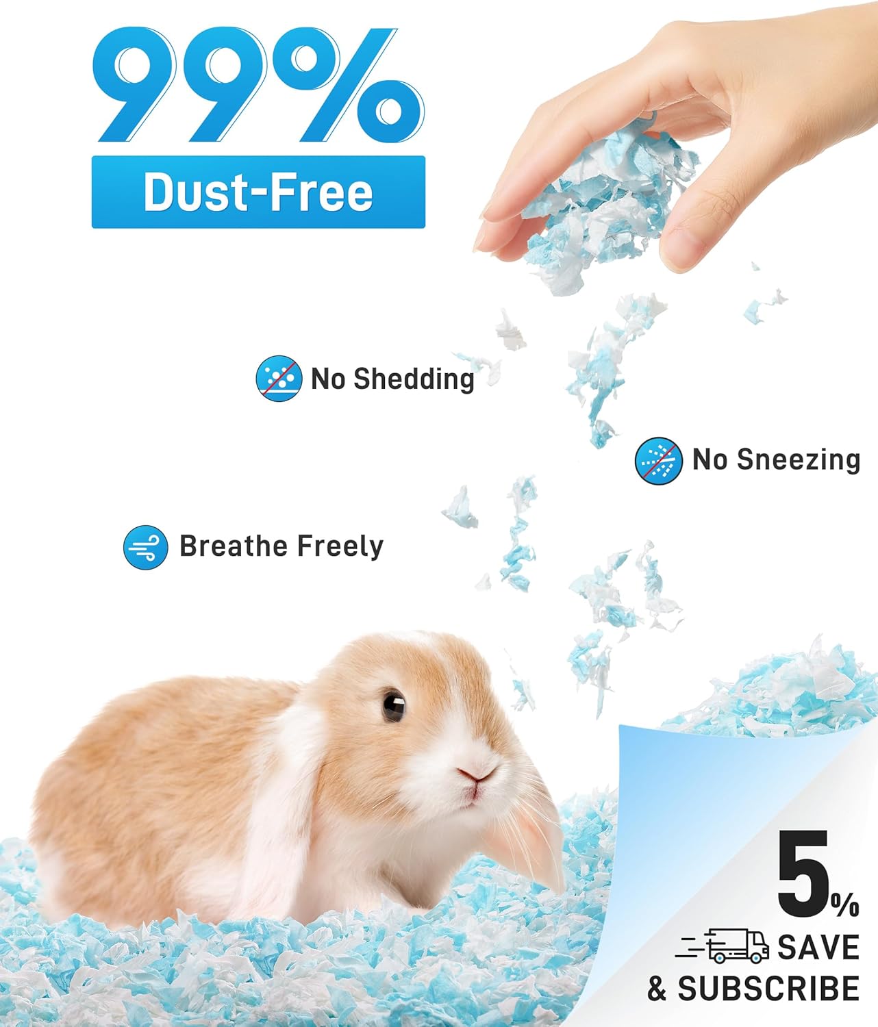 BUCATSTATE Hamster Bedding 70L, 99% Dust-Free Guinea Pig Bedding Odor Control Paper Bedding, Cozy Small Animal Bedding for Rabbit Rat Syrian Dwarf Hamsters Gerbils (Blue)