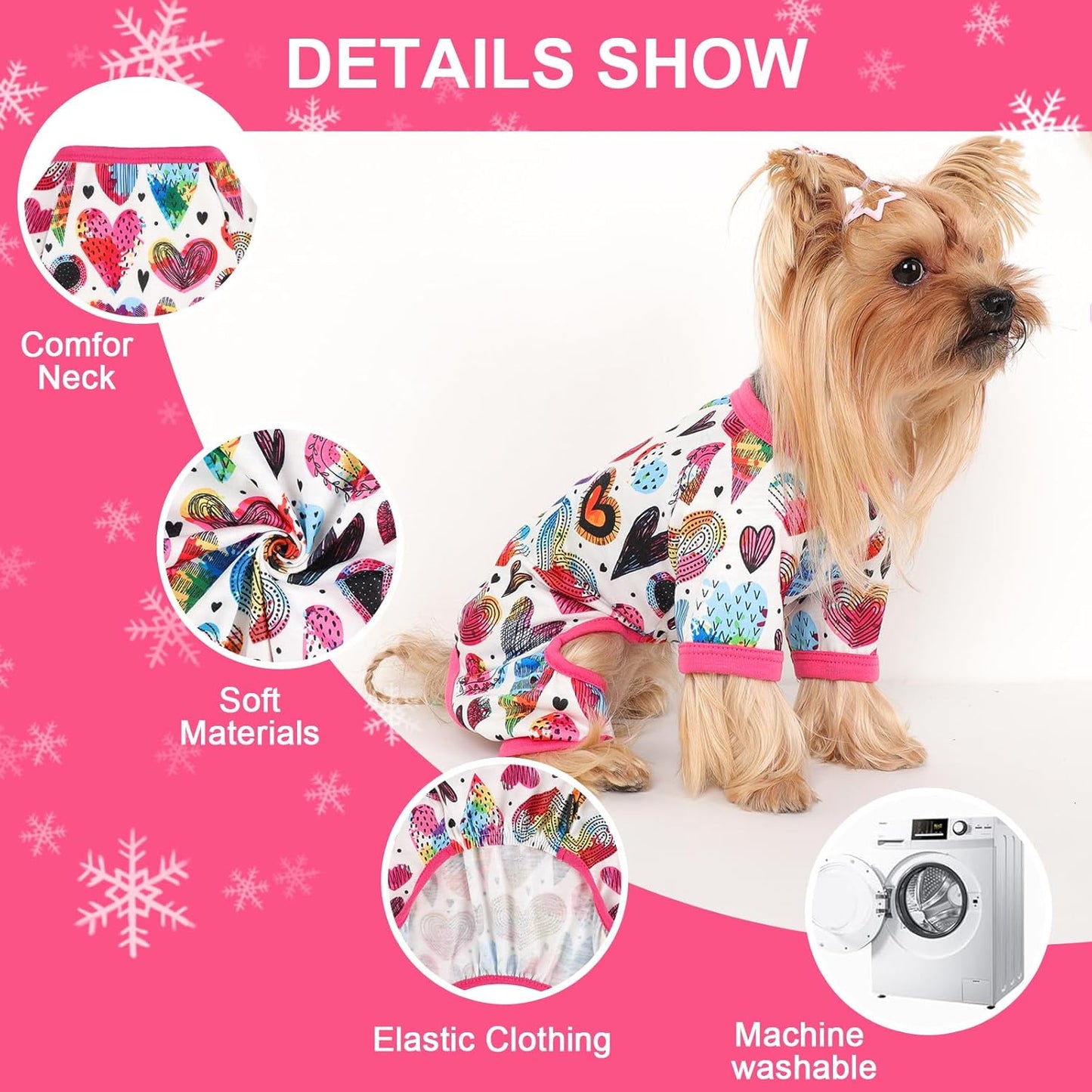 Dog Pajamas Small Sized Dogs Stretchable Summer Dog Clothes Pjs 4 Legs Girl Boy Cute Soft Puppy Outfits Doggie Cat Jammies Jumpsuit Sleeper for Pet (Love Heart, Medium)