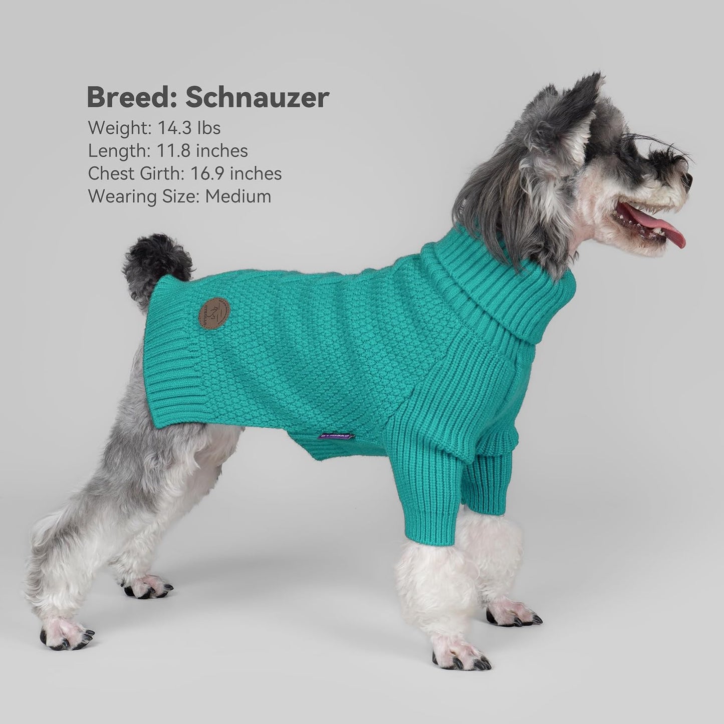 cyeollo Fleece Dog Sweaters for Medium Dogs Male, Stretchy Warm Turtleneck Doggy Clothes for Fall Winter Pullover Doggie Jacket Thermal Knit Pet Apparel with Sleeves, Aqua Green XL