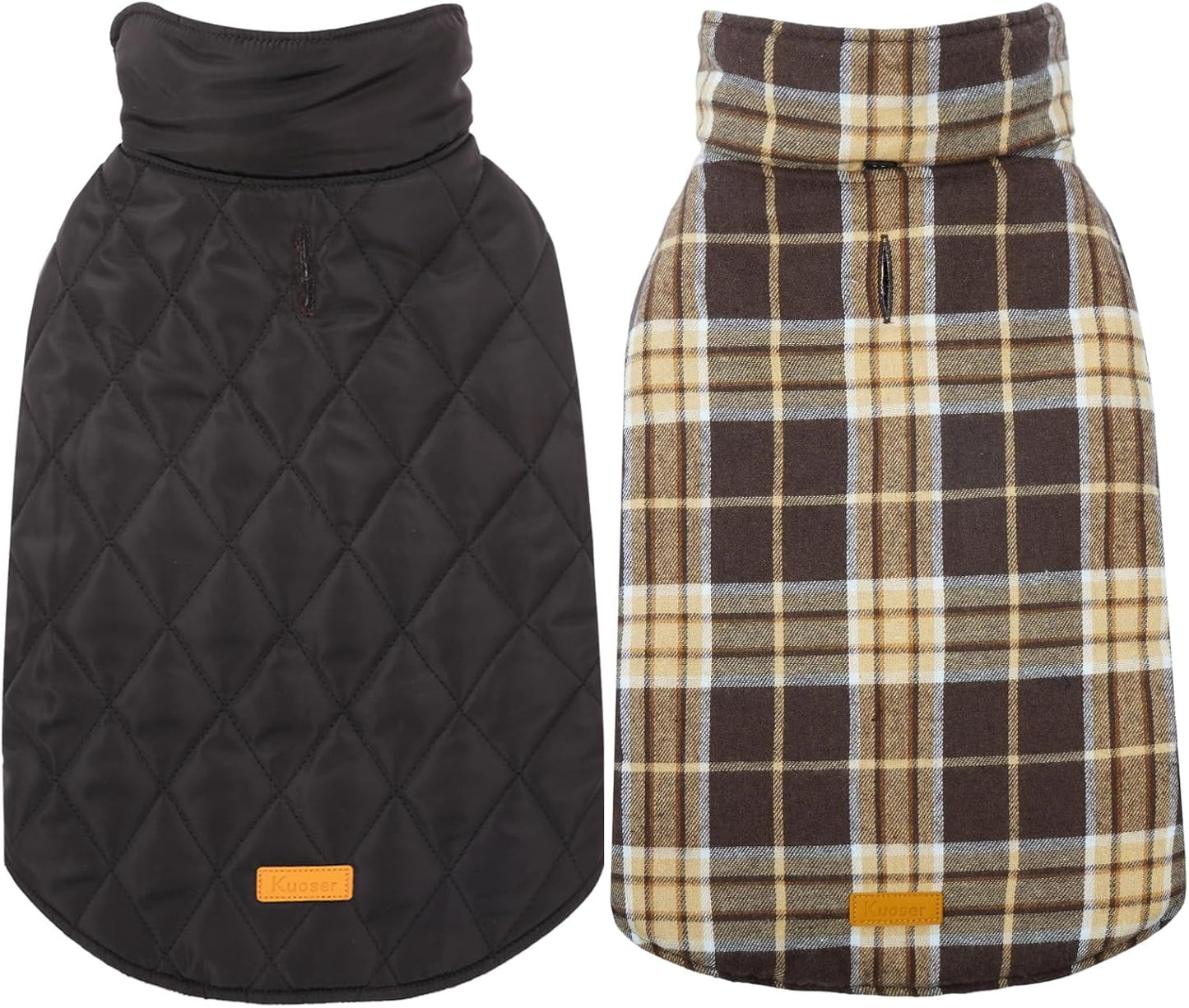 Kuoser Waterproof Dog Coat, Reversible Dog Jacket for Large Dogs, Adjustable Durable Doggie Winter Coat for Groowing Puppies Warm Puppy Cold Weather Apparel, New Brown L