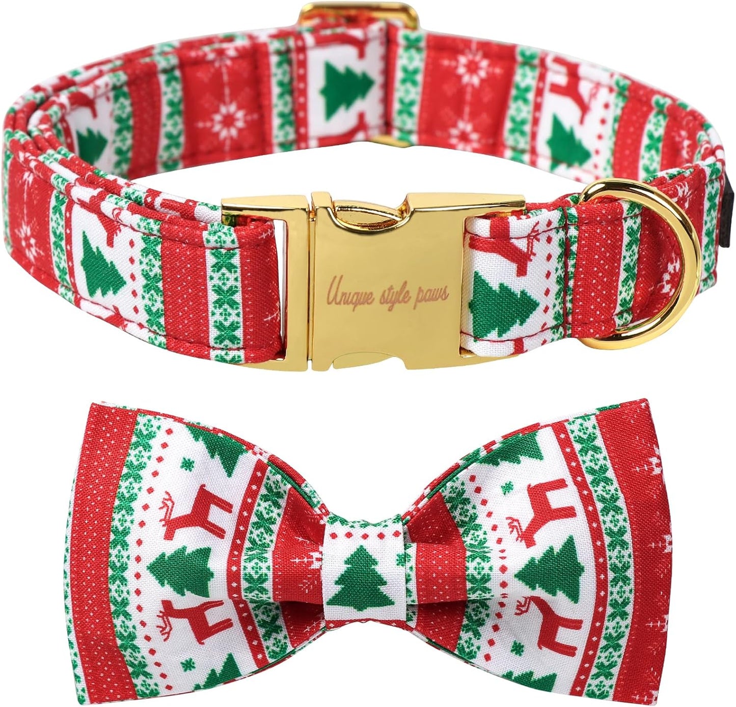 Unique Style Paws Christmas Day Dog Collar with Bow Christmas Tree Cotton Puppy Collars for Small Medium Large Dogs