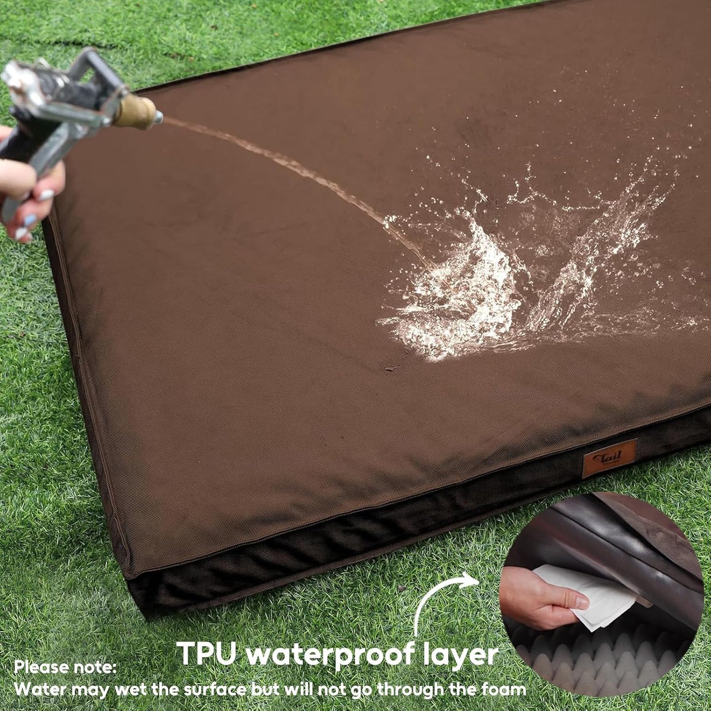 Outdoor Extra Large Dog Bed, Jumbo Waterproof Dog Bed for Large Dogs, Orthopedic Egg Foam Pet Bed Mat with Removable Oxford Cooling Cover, Brown