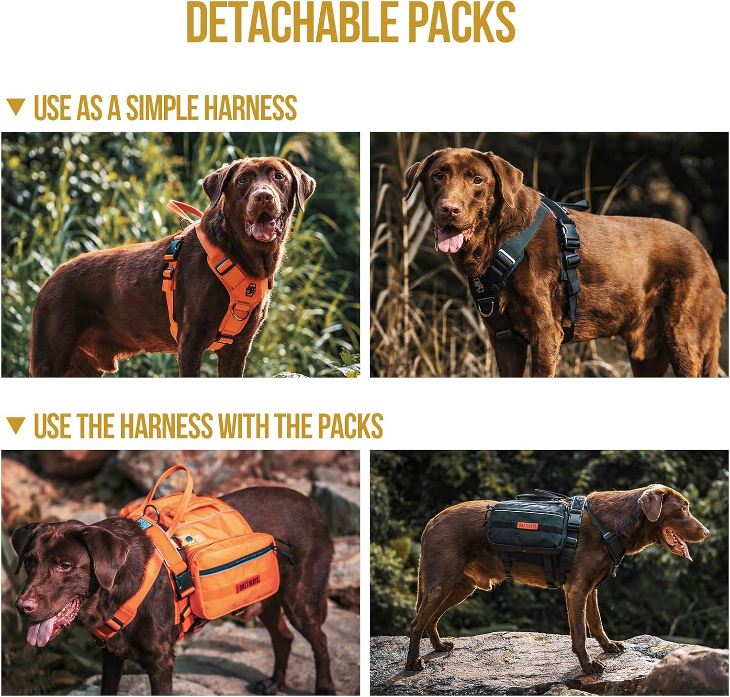 Onetigris Dyno Outdoor Dog Harness With Pockets, Front Range Pack, Backpack With Handles, Saddle Bag Hiking Vest, Tactical Service Canine EDC Pack Set