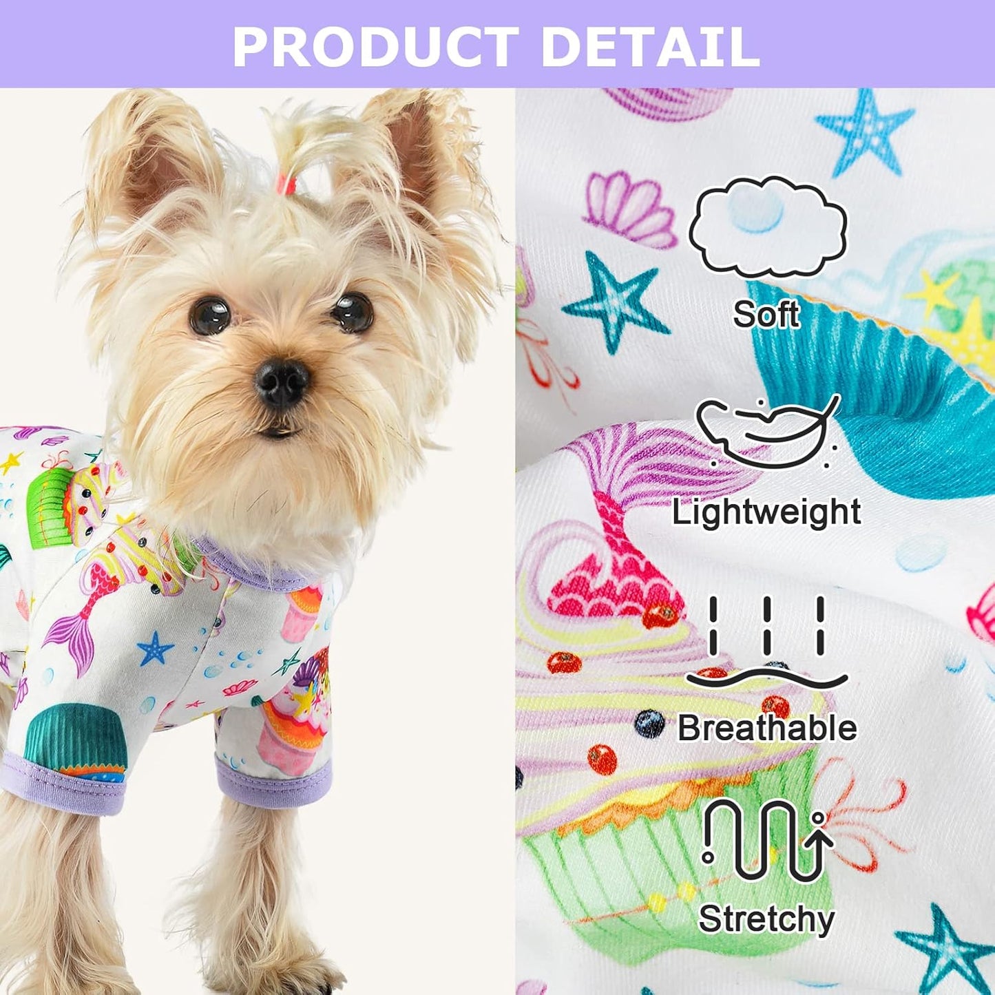 Dog Pajamas Summer Fall Dog Clothes for Small Dogs Girl Boy Soft Stretchy Medium Size Pajamas Cute Cake Puppy Pjs Onesies Pet Jumpsuit Apparel, Cake Purple, XXL