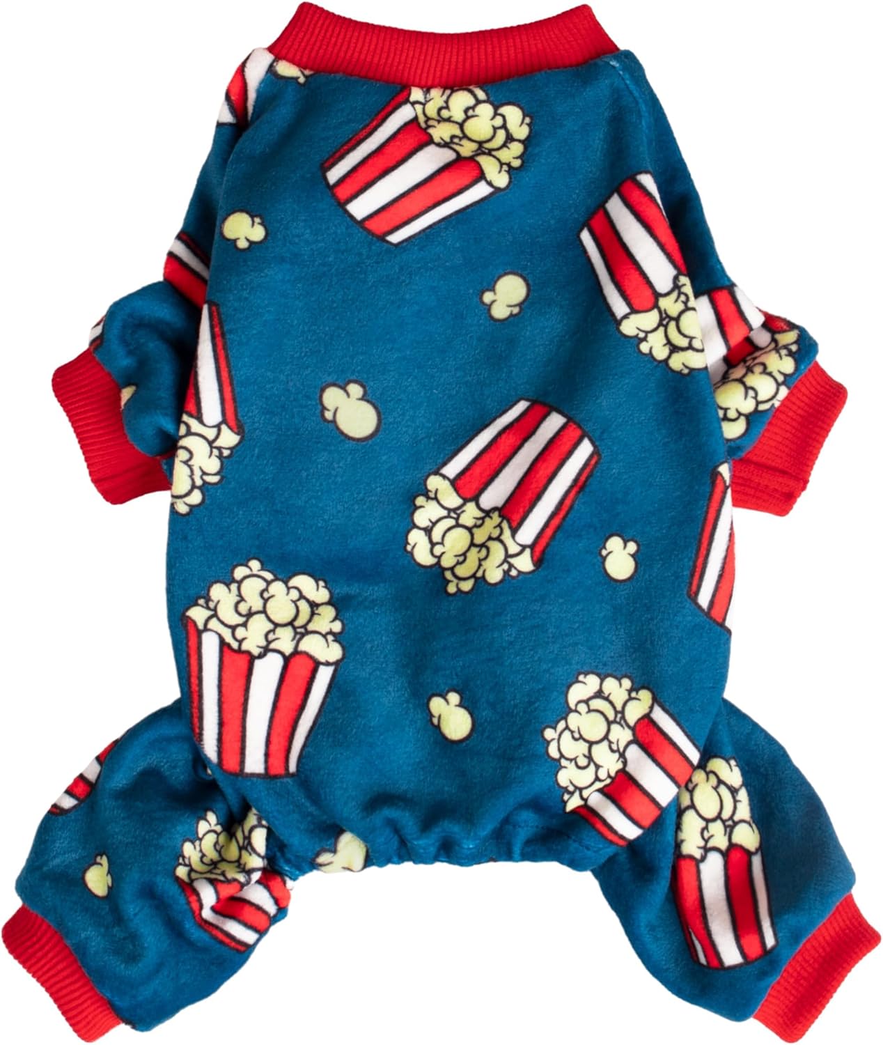Fitwarm Popcorn Dog Pajamas, Funny Dog Clothes for Small Dogs Boy Girl, Fleece Pet Onesie with Feet, Blue, Red, White, Yellow, XXL