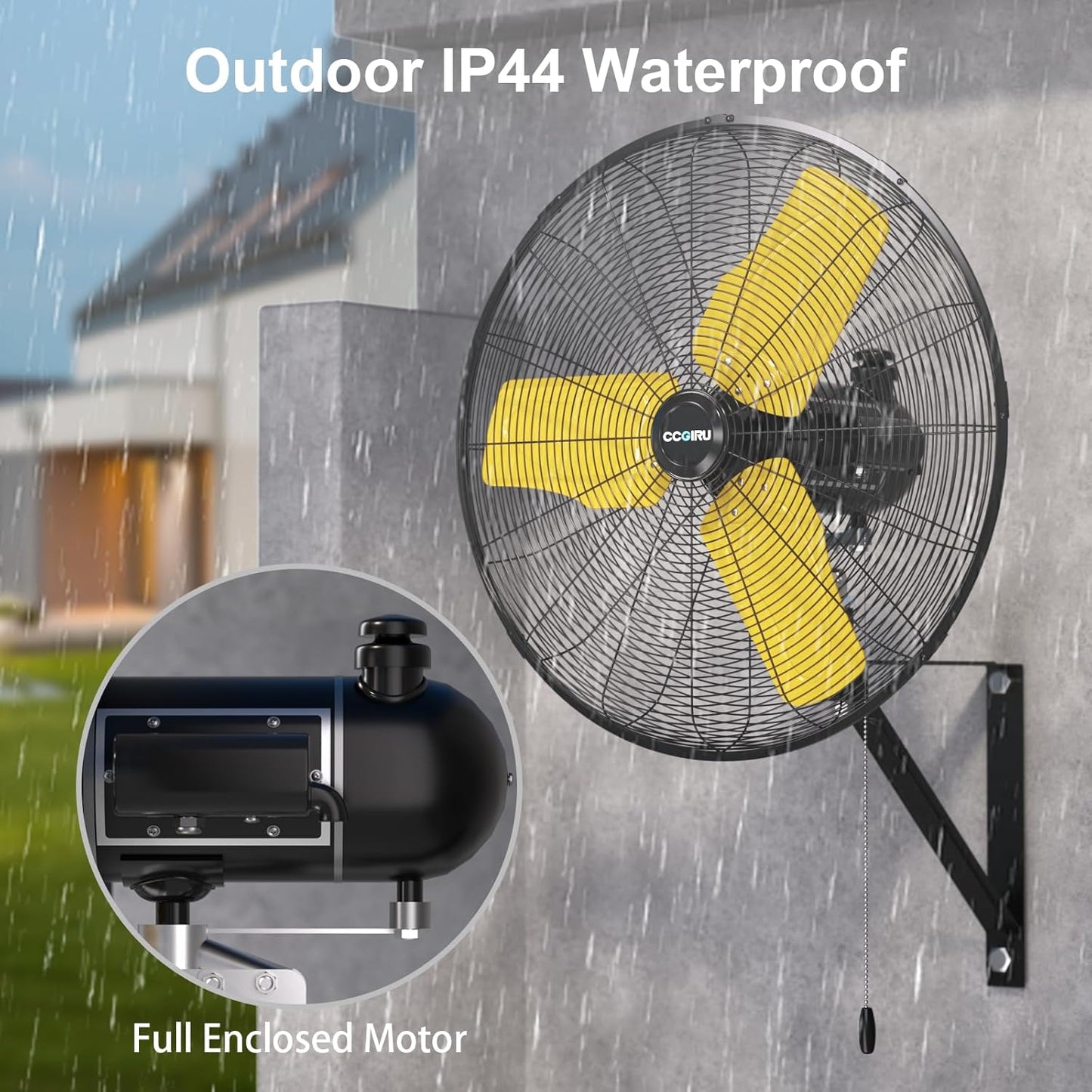 9000 CFM 24" Outdoor Oscillating Wall Fan, High Velocity 3-Speed Waterproof Professional Outdoor Fan, Heavy Duty Industrial Wall Mount Fans for Patio, Commercial, Garage, Warehouse, UL Listed