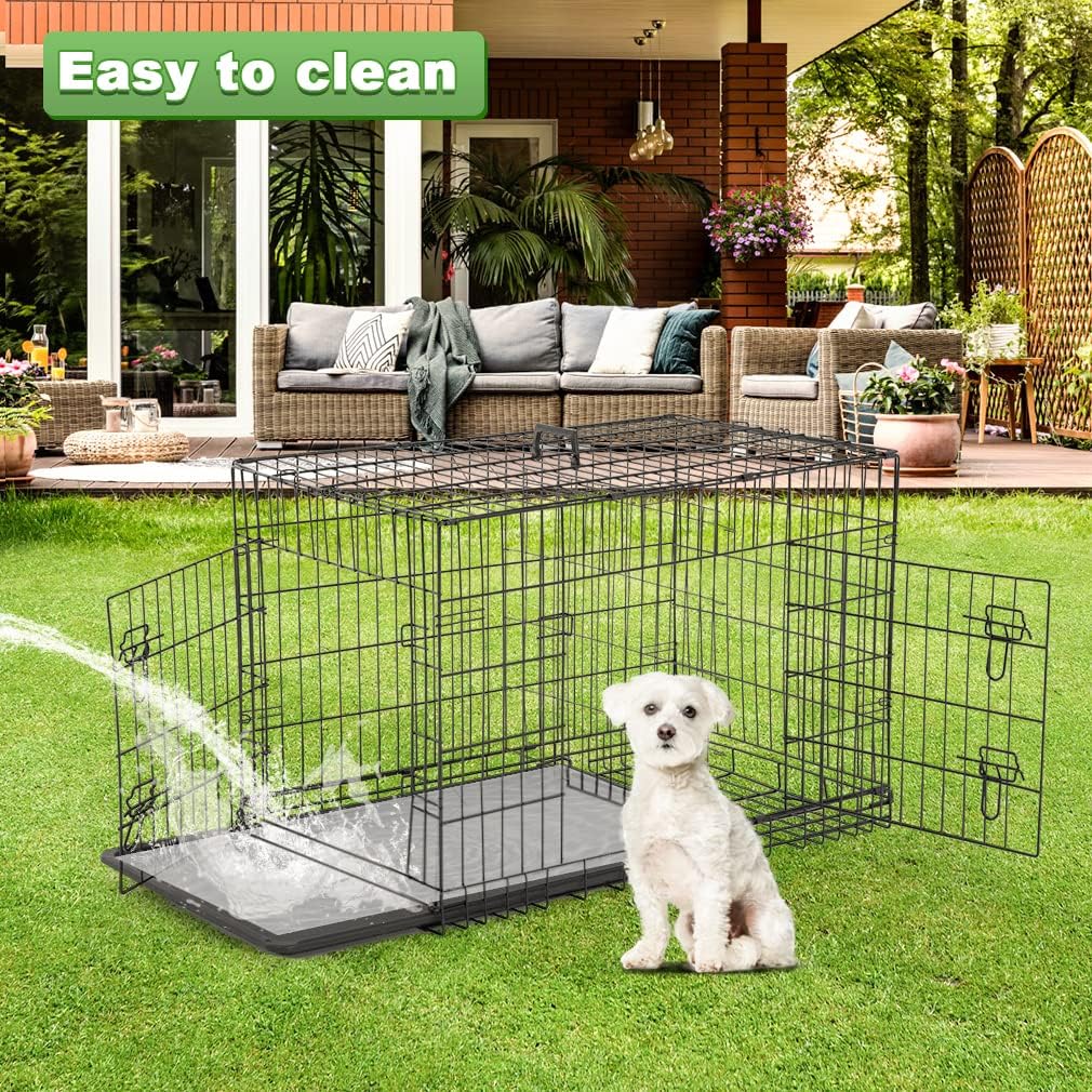 BestPet | Dog Crate | 42" | Black | Foldable Metal Kennel with Double Doors, Secure Slide-Bolt Latches, Leakproof Tray | Portable Dog Cage for Large Breeds | for Travel, Indoor & Outdoor Use