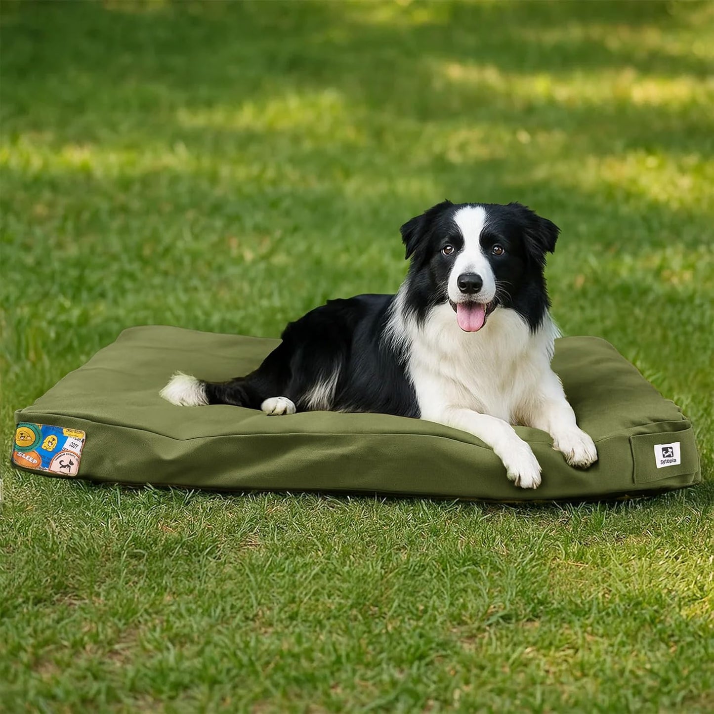 Sytopia 36-Inch Canvas Outdoor Dog Bed, Waterproof & Washable with Removable Cover, Ideal for Medium & Large Dogs, Chew-Proof Great for Indoor, Outdoor, Crate, or Patio Use (Green)