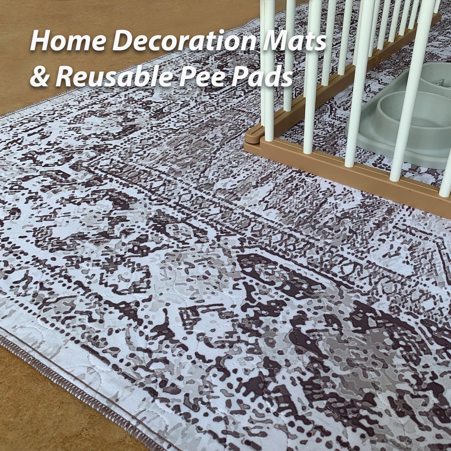 nunubaby Washable Pee Pads for Dogs, Stylish, Non-Slip and Leak-Proof Pee Pads. Reusable Potty Pads for Dogs for Crates and Floors.(Brown/Geo, 48" x48")