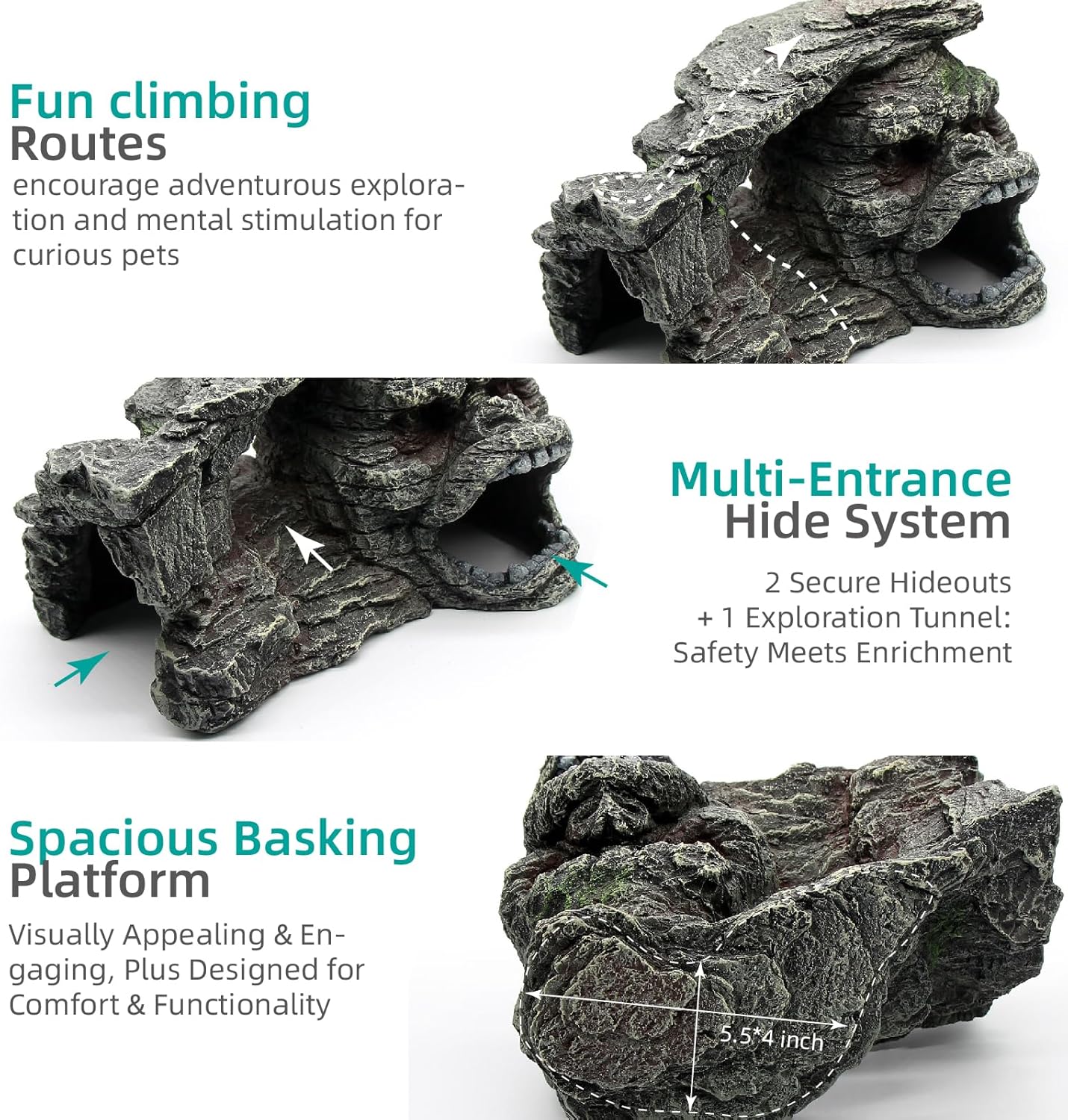 Gecko Hide Shale Scape Step Ledge, Reptile Rock Basking Platform Cave Hideout Tank Accessories Decorations, Great for Reptiles, Amphibians, Leopard Gecko, Snake, Lizard, Frogs, Turtle