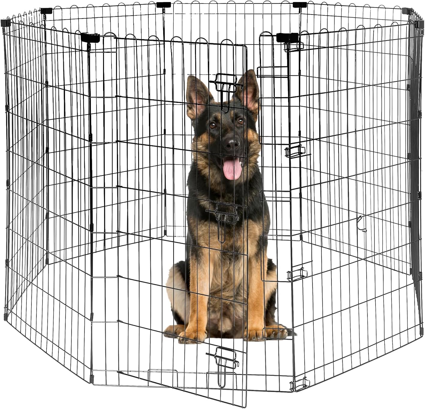 Foldable Dog Playpen 48" Height 8 Panels Metal Exercise Pen with Door - Indoor/Outdoor Dog Play Pen for Medium-Large Dogs, Portable Pet Fence for Yard Garden Camping, Black