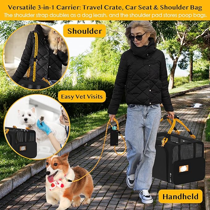 PAWZIDEA Expandable Large Pet Carrier, 24"X16"X16" Cat Carrier for 2 Cats, Collapsible Dog Travel Crate for Small Medium Dog Up 55lbs, Soft-Sided Secure Car Seat, XL Storage Pocket, ID Card, Chewproof