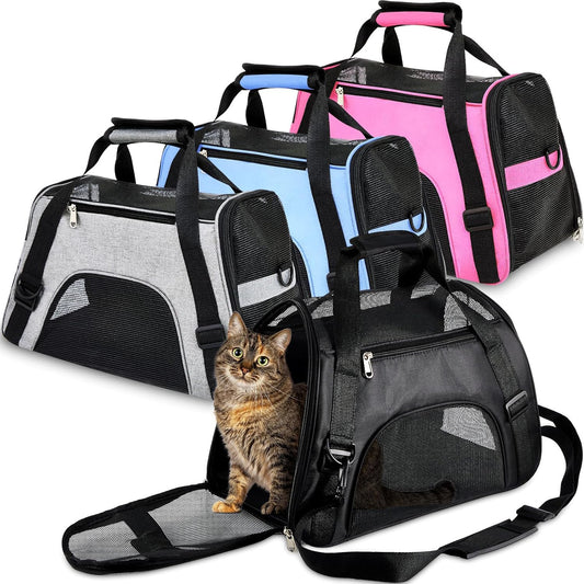 Sweetude 4 Pcs Cat Carrier Soft-Sided Pet Carrying Bag for Cat Under 13 Lbs, 16.9 x 11x 7.5 Inch, Portable Foldable Comfortable Bag for Small Pet Travel(Black, Gray, Pink, Blue)